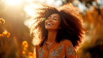 african american woman enjoying the feeling of freedom in nature on a sunny day. legal AI