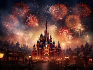 Naklejka premium Firework in new year on dark background