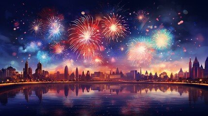 Naklejka premium Firework in new year on dark background