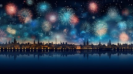 Firework in new year on dark background - obrazy, fototapety, plakaty