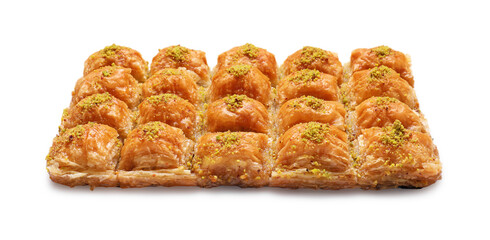 Delicious sweet baklava with pistachios isolated on white