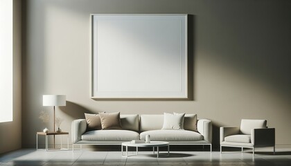 Mockup Poster on Living Room Wall, Simple Style Background