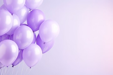 close up of violet tone balloons flying in the air, levitation, light violet background for design...