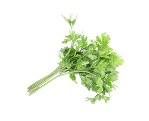Bunch of fresh green parsley leaves isolated on white, top view