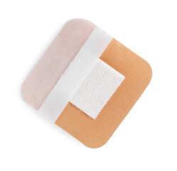 One medical adhesive bandage isolated on white, top view