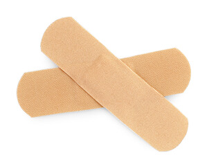 Medical adhesive bandages isolated on white, top view