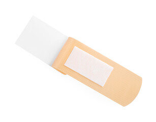 One medical adhesive bandage isolated on white, top view