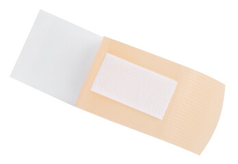 One medical adhesive bandage isolated on white, top view