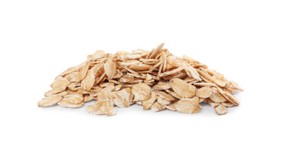 Pile of rolled oats isolated on white