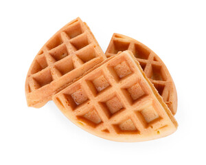 Many tasty Belgian waffles isolated on white