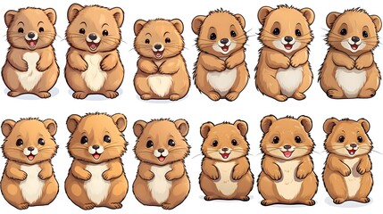 Obraz premium Set of cute quokka cartoon style isolated on white background