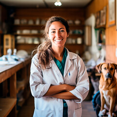 Veterinaria mujer en la consulta con animales