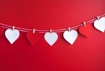 Valentine's Day Love Heart Hanging Background Image On Red Romantic Background