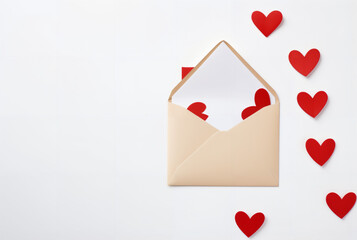 Valentine's Day Love Letter and Heart on Solid Color Background