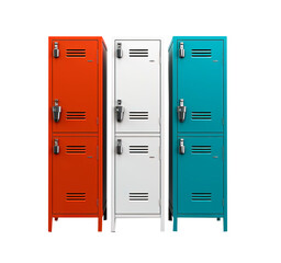Three colored lockers over isolated transparent background