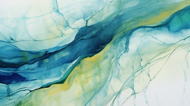 Fluid Art Alcohol Ink Mural - Renter Friendly Marble Wall Decor - Blue, Green, Gold Color Palette