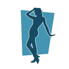 Silhouette of a female dancer in action pose. Silhouette of a woman dancing happily.