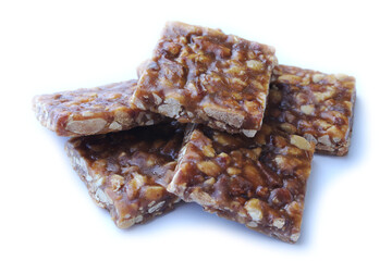 Peanut candy on white background. Traditional northeast Brazilian sweet 