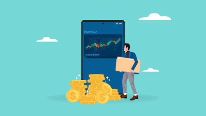 stock market investment portfolio flat design illustration, financial portfolio concept, investment management, illustration for website, landing page, mobile application, posters and banner