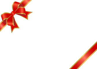 りぼんのフレーム　ラッピング背景　華麗な装飾　赤と金色