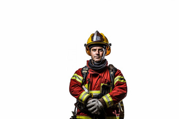Fototapeta premium fire fighter self portrait with equipment on white background