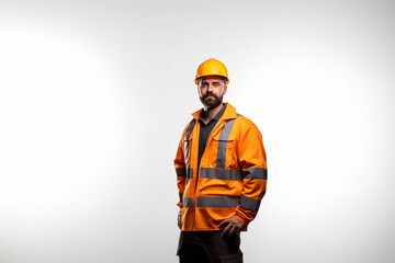 Construction workers self portrait on white background