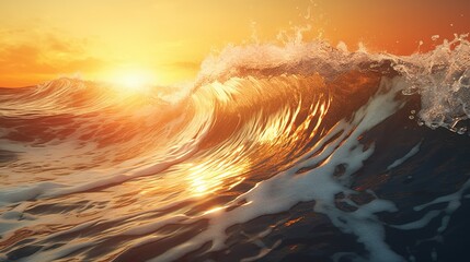 Foamy Waves Rolling Up in Ocean with Golden Hour Time
