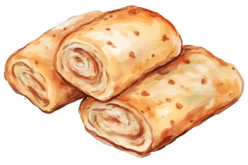 Watercolor hand painted style delicious pizza rolls on white background