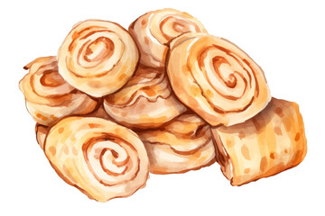 Obraz na płótnie Canvas Watercolor hand painted style delicious pizza rolls on white background