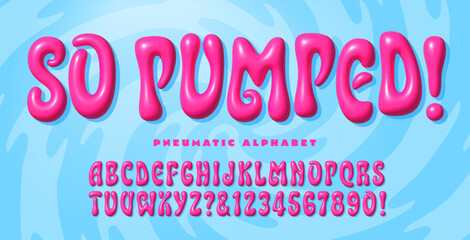 A bright magenta pink alphabet with an inflated bubble or pumped up balloon effect. - obrazy, fototapety, plakaty