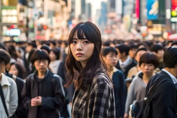 交差点を歩く女性のポートレート