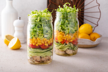 Meal prep for lunch, healthy salad in a jar