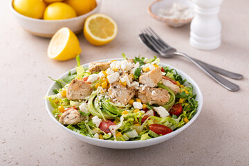 Fresh salad with lettuce, fresh vegetables and grilled chicken