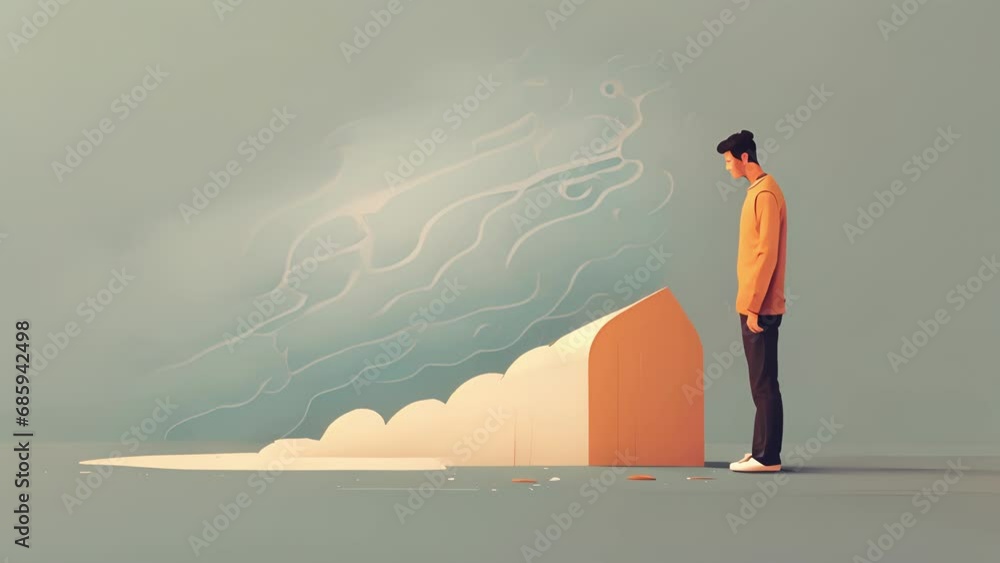 Poster minimal flat motion of a person hesitating to make plans or decisions, afraid of choosing the wrong 