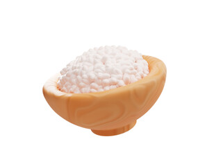 Rice in a wooden bowl on a white background cartoon 3d illustration