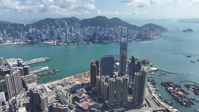 City Aerial Skyview in Hong Kong premium residential area Kowloon Tong Waterloo Road Lung Cheung Road Prince Edward Peninsula near Lion Rock, Victoria Harbour Financial Central District