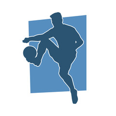 Fototapeta na wymiar Silhouette of a muscular man playing ball. Silhouette of a male with an athletic body in action playing a ball.