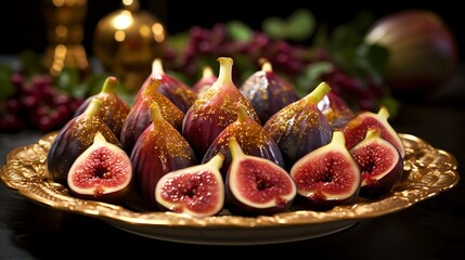 Ripe and juicy figs on elegant platters