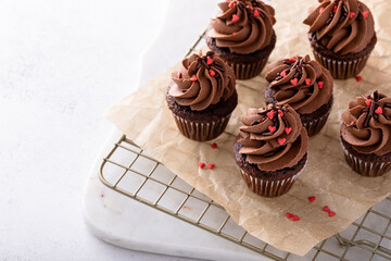 Dark chocolate cupcakes with chocolate ganache frosting