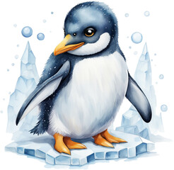 Obraz premium Happy iced penguin characters with watercolor style
