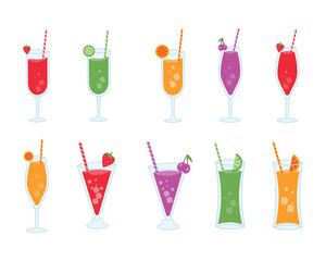 Set of fresh juice illustration. Summer fresh juice collection with different elements isolated
