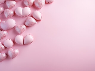 Flat lay of heart shape decoration conner of pink background. Valentine's day concept Banner