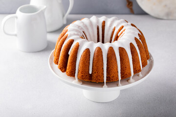 Vanilla bundt cake with sugar powder vanilla icing