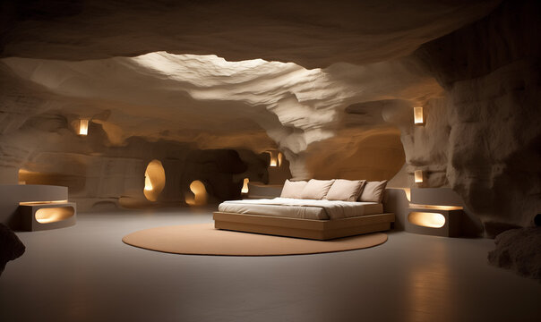 Luxury Modern Hotel Suite in a Cave, Accommodations with Bed in Natural Cavern