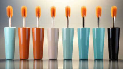Modern Monochromatic Orange and Blue Toothbrushes Laying on white Background 