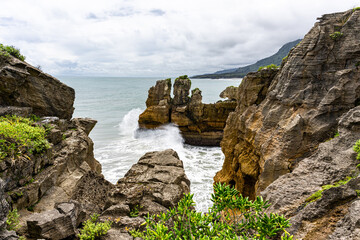 Fototapeta na wymiar Pancake Rocks and Blowholes on the South Island of New Zealand
