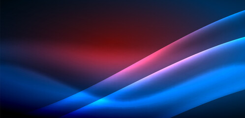 Dynamic waves in ethereal glow of neon lights. Concept merges fluidity of motion with vibrant allure of neon, crafting entrancing backdrop that embodies both vitality and futuristic sophistication