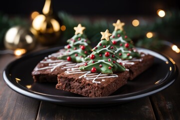 Fototapeta na wymiar Christmas Tree Chocolate Brownies. Generative AI.