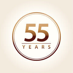 55 years for celebration events, anniversary, commemorative date. brown badge fifty five years logo light background