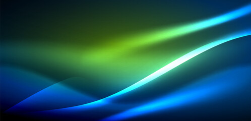 Dynamic waves in ethereal glow of neon lights. Concept merges fluidity of motion with vibrant allure of neon, crafting entrancing backdrop that embodies both vitality and futuristic sophistication